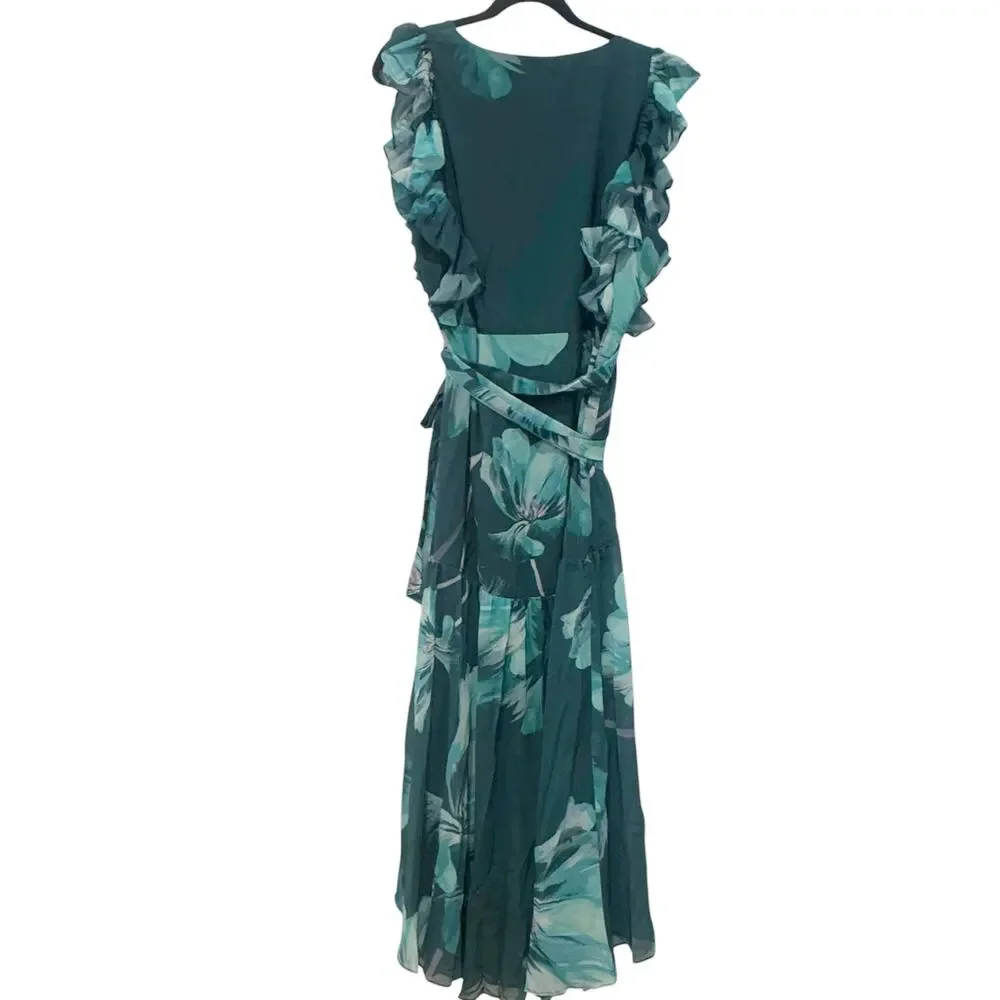 Hutch Women's Floral V-Neck Beck Maxi Wrap Dress Cap Sleeves Green Size XL NWT - Picture 7 of 12